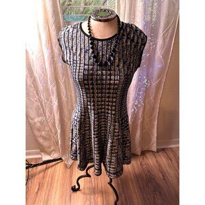 Nic+Zoe Womens Sleeveless Geometric Fit & Flare Twirl Knit Dress Petite M zip